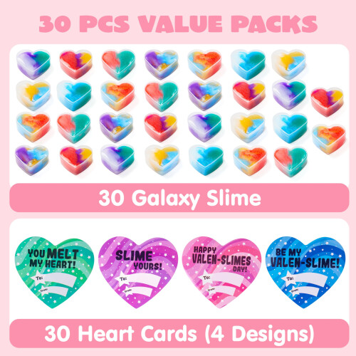JOYIN 30 PCS Valentijnsdag Galaxy Slijm Harten voor Kinderen, Klassedagprijzen 1