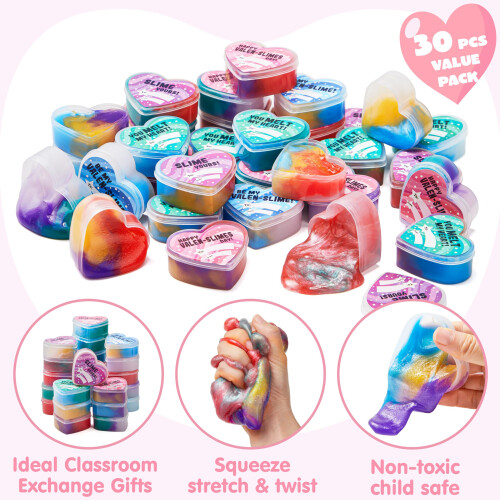 JOYIN 30 PCS Valentijnsdag Galaxy Slijm Harten voor Kinderen, Klassedagprijzen 2