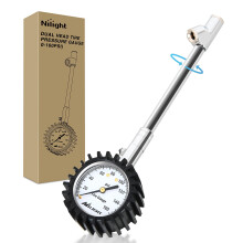 Nilight Bandenspanningsmeter 160PSI Robuuste RVS Dubbele Kop Luchtdrukchucks ANSI B40.1 Gecertificeerd 2" Schaal