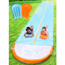 Sloosh 32,5 Fu Wasserrutsche mit 2 aufblasbaren Brettern extra langer Doppelspur Rasenwasserrutsche und rutscht mit Sprinkler fr Kinder Erwachs