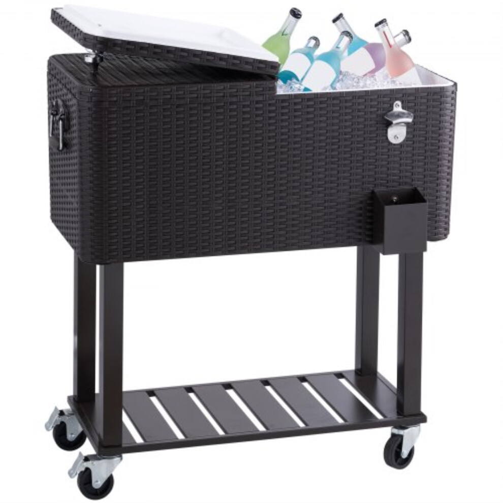 VEVOR Rolling Ice Chest Cooler Cart 80 Quart Portable Bar Drink Cooler Beverage Bar Stand Up Cooler with Wheels Bottle Opener Handles for Pat