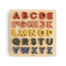 Mushie Wood Alfabetpussel | För barn 3 år | Förskoleutbildning och småbarn Montessori Toys (26 st)