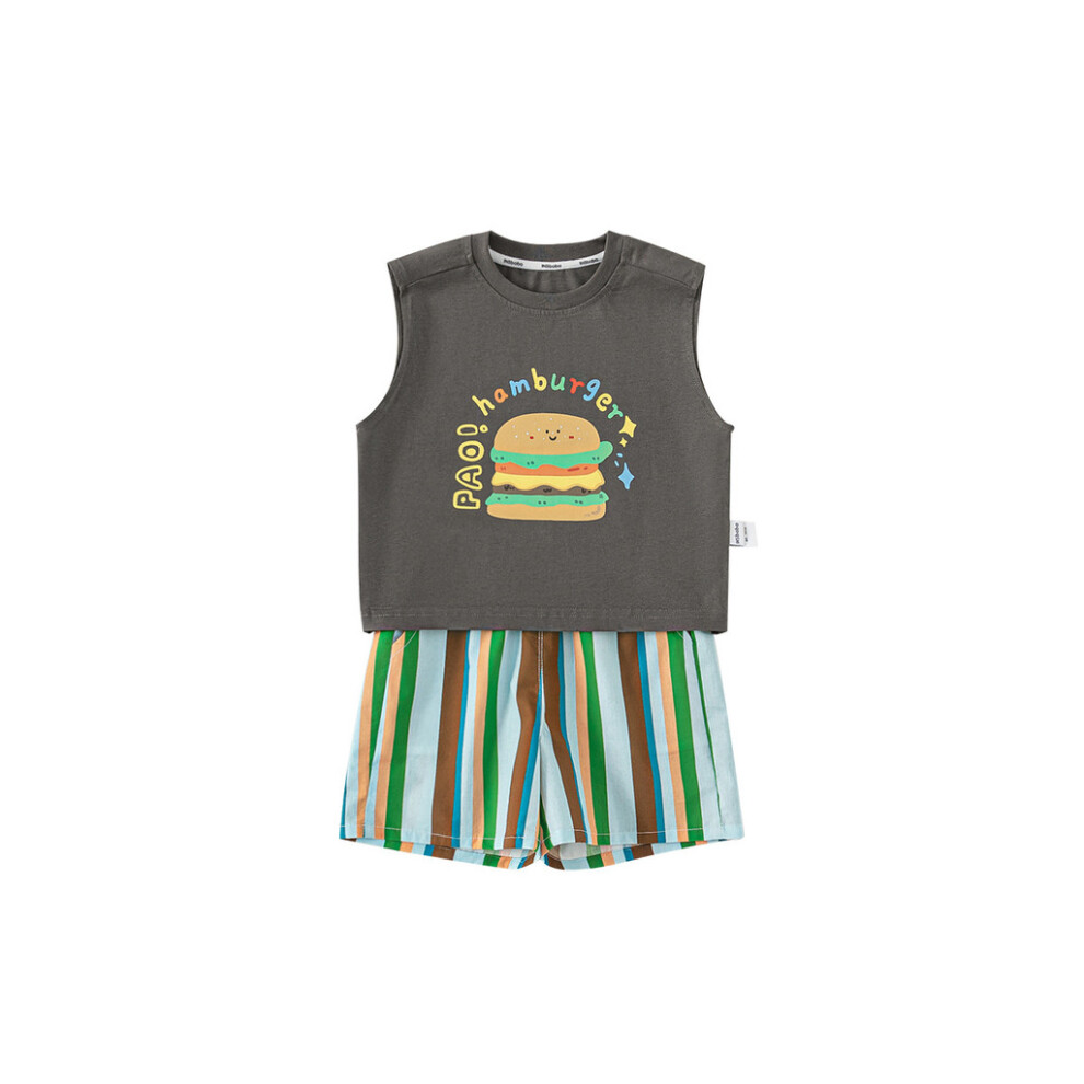(100CM)Ensemble short rayé coton enfant garçon avec haut sans manches pour sortir été