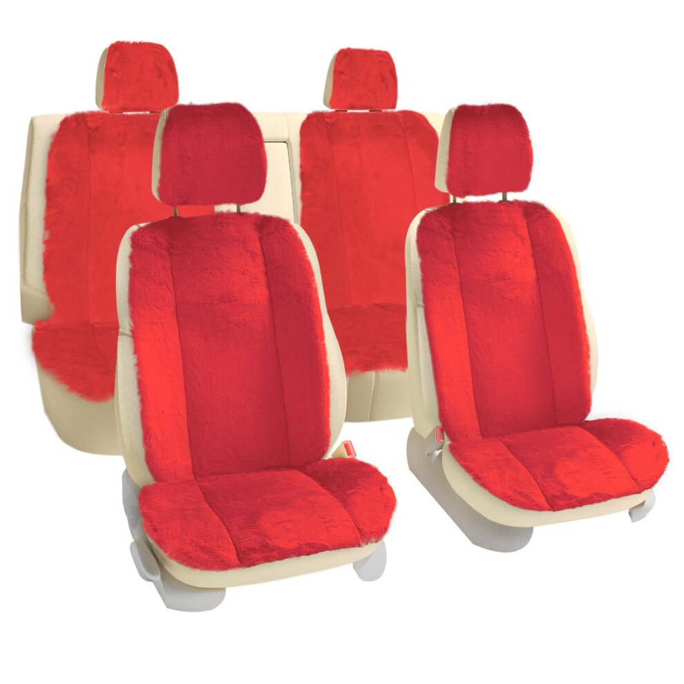 Fh Group Doe16 Fluffy Faux Rabbit Fur Car Seat Cushions Full Set For Most Cars Trucks Suvs Or Vans Red 842319199422