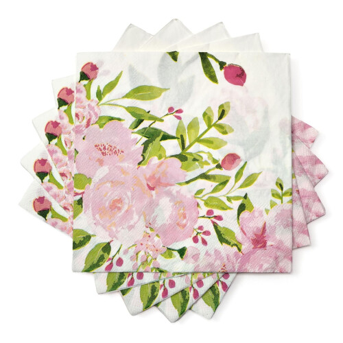 Guardanapos de jantar de papel floral BLUE PANDA - 6,5 x 6,5 polegadas dobrados e 13 x 13 polegadas desdobrados - pacote de 150 rosa com 2 camada 2