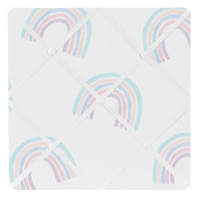 Sweet JoJo Designs Pastal Rainbow Fabric Memory Memo Photo Bulletin Board - Blush Pink Purple Teal Blue and White Blue