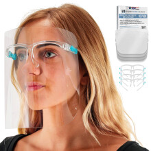 TCP Global Salon World Safety Face Shields con telai di occhiali (confezione da 10) - Shield a faccia piena di protezione ultra chiara