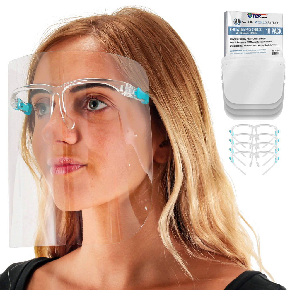 Tcp Global Salon World Safety Face Shields With Glasses Frames (Pack Of 10) - Ultra Clear Protective Full Face Shields 848849089394