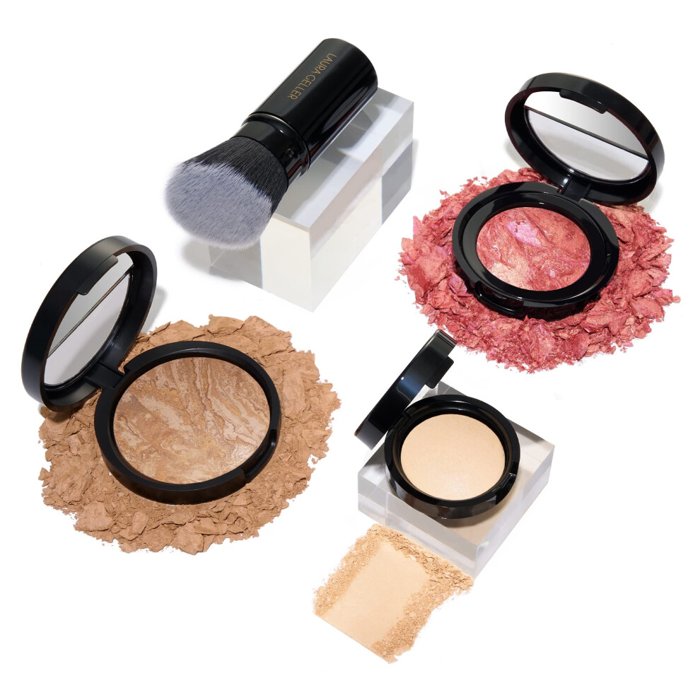 LAURA GELLER NEW YORK Daily Routine Kit (4 PC): Baked Balance-n-Brighten Foundation  Medium + Retractable Kabuki Brush + Blush-N-Brighten  Tropic