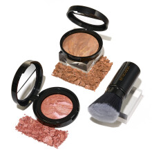 Blush-N-Glow Kit (3 st): Laura Geller New York Baked Balance-N-Glow belysta CC Powder Foundation Sand Infllbar Kabuki Brush Baked Blush-N-Bright