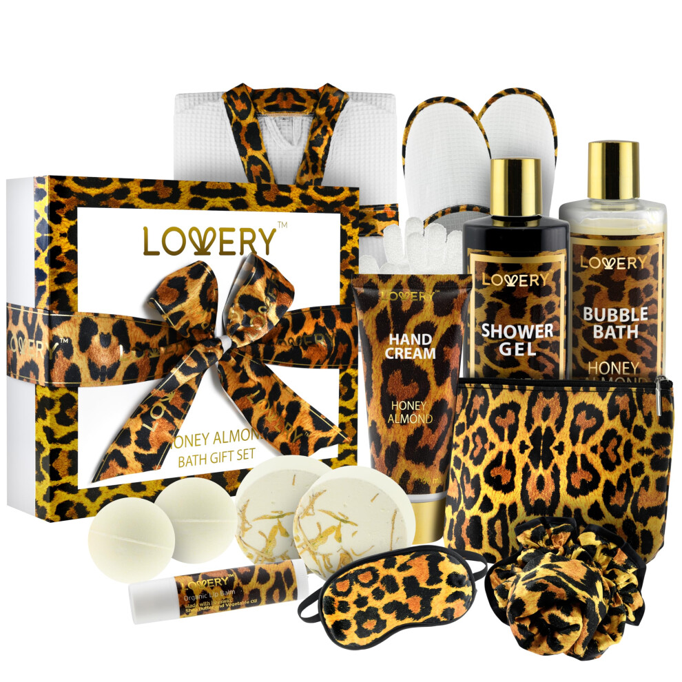 Valentines Gifts At-Home Spa Kit with Honey Almond Scent - 17Pcs Relaxing Bath Gift Set with Vitamin E - Rich Bath Essentials - Bubble Bath Hand