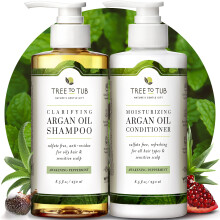 Tree To Tub Sulfate Free Shampoo and Conditioner Set for Oily Hair Frizz Sensitive Scalp - Hydrating Argan Oil Shampoo and Conditioner for Wome