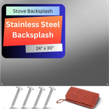 Lostronaut Stainless Steel Backsplash for Kitchen Wall - 24"""" x 30"""" Oven Spatter Shield with Pre-Drilled Holes - Mounting Screws & Microfiber To