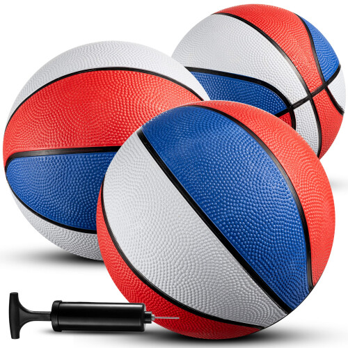 Mini bolas de basquete de borracha Bedwina para crianas 7 polegadas tamanho 3 pacote de 3 - conjunto de basquete ao ar livre e interno para pequ