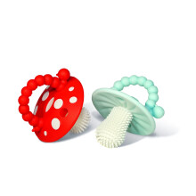 RaZbaby Chompy Bijtring - Zacht siliconen bijtspeeltje voor baby's en baby's 3M+ Masserende borstelharen voor verlichting van tandjes Handsfree e