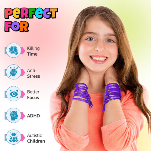 Pulseiras com zper de 7 polegadas roxas de 12 pacotes da UpBrands  lembrancinhas de festa Fidget para crianas, brinquedos de ansiedade em mass 1