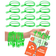 UpBrands 12-Pack Green 7-Inch Zipper Bracelets - Themed Fidget Party Favors for Earth Day Bulk Sensory Toys for Kids and Lucky Accessories for