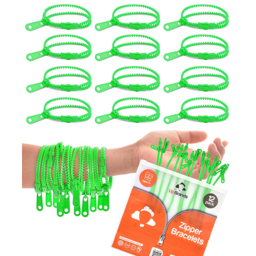 Pulseiras com zper verdes de 7 polegadas da UpBrands com 12 pacotes  lembrancinhas temticas Fidget para brinquedos sensoriais em massa do Dia