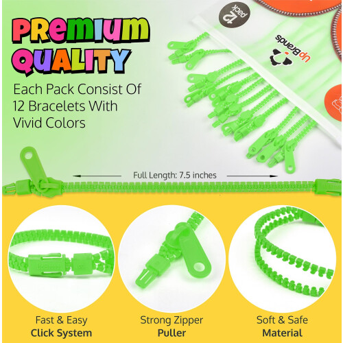 Pulseiras com zper verdes de 7 polegadas da UpBrands com 12 pacotes  lembrancinhas temticas Fidget para brinquedos sensoriais em massa do Dia 2