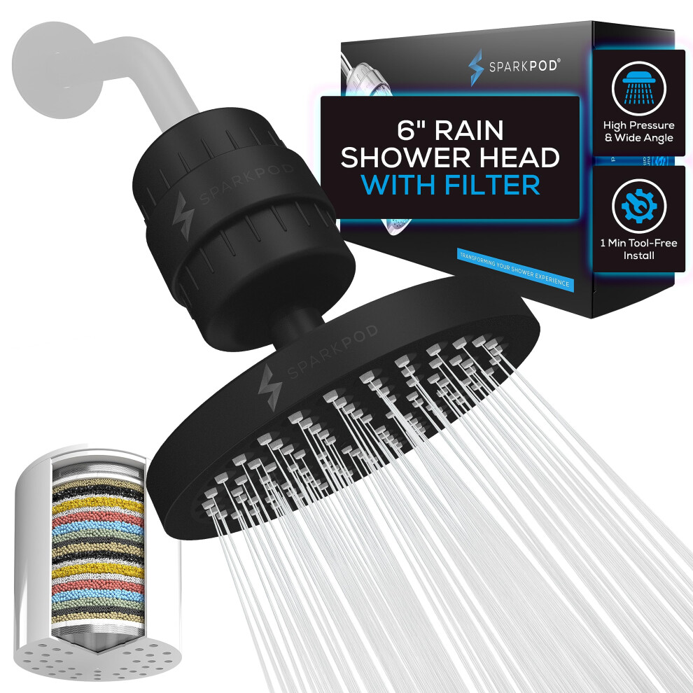 Sparkpod Luxury Filtered Shower Head Set 23 Stage Shower Filter - Reduces Chlorine And Heavy Metals - High Pressure Showerhead Filter (6"""" Round