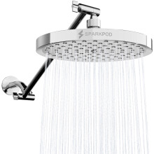 SparkPod Round Rain Shower Head with Extension Arm - Height Adjustable Shower Head with High Pressure Performance - Easy 1-Minute Installation (1