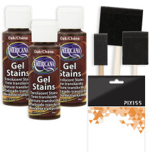 Americana Gel Stain Wood Stain Paint 3-Pack - Oak 2-Ounce Bottles with Foam Brushes for Easy Gel Stain Application on Wood Surfaces
