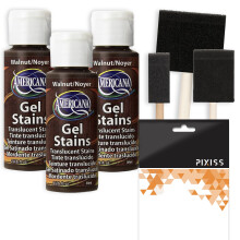 Americana Gel Stain Wood Stain Paint 3-Pack - Walnut 2-Ounce Bottles with Foam Brushes for Easy Gel Stain Application on Wood Surfaces