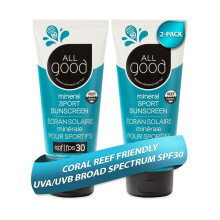 All Good Sunscreen - Sport Mineral Sunscreen Lotion Reef Friendly SPF 30+ for Face & Body Water & Sweat Resistant 2-pack (3 oz)