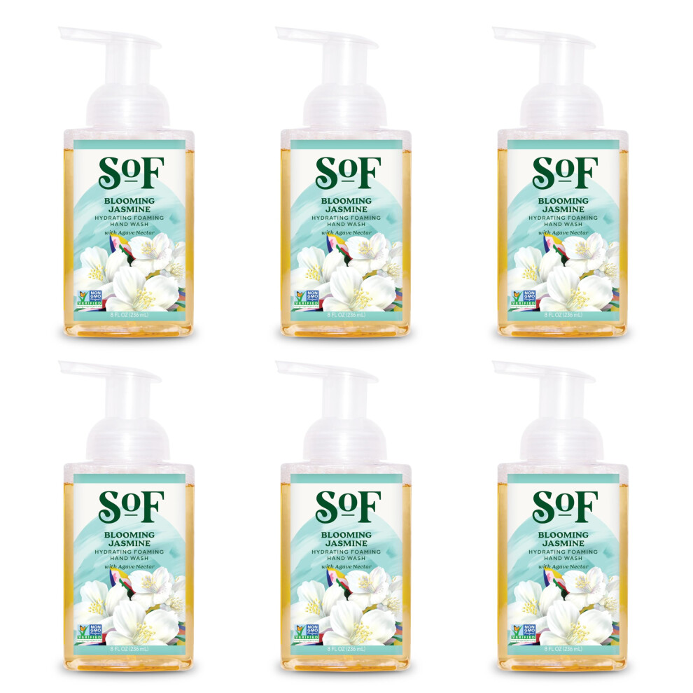 South Of France Blooming Jasmine Foaming Hand Wash By Sof Body Care (Formerly Body Care) | Hydrating Organic Agave Nectar | 8 Oz Pump Bottle Each