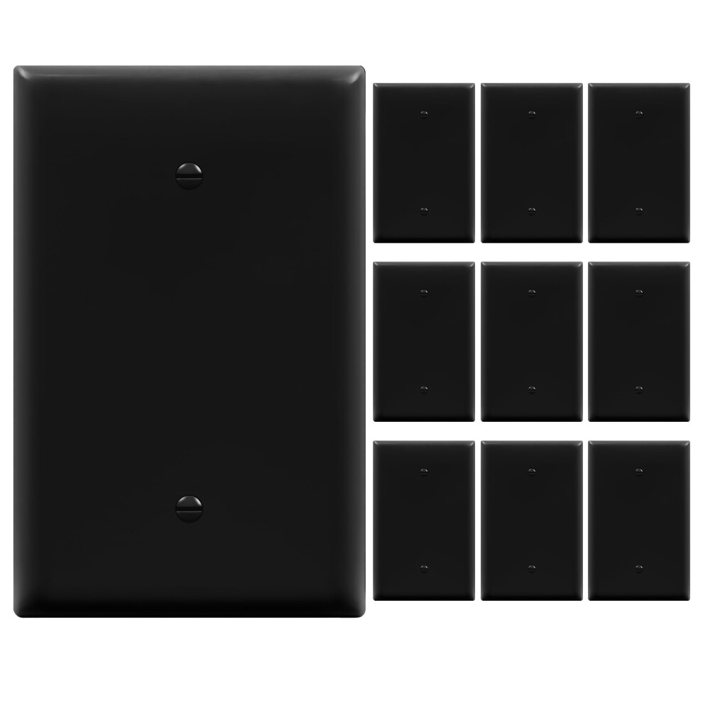 Enerlites Blank Device Wall Plate Jumbo Blank Cover Oversized 1-Gang 5.5"""" X 3.5"""" Polycarbonate Thermoplastic 8801O-Bk-10Pcs Gloss Finish Blac 883951492229