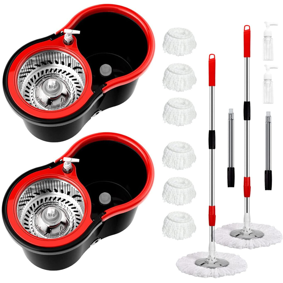 Spin Mop Und Eimer Mit Wringer-Set 360 Spin Mop Und Eimer-System Mit 3 Austauschbaren Mikrofaser Mop 61"""" Griff Haushaltsreinigungswerkzeuge F R-image