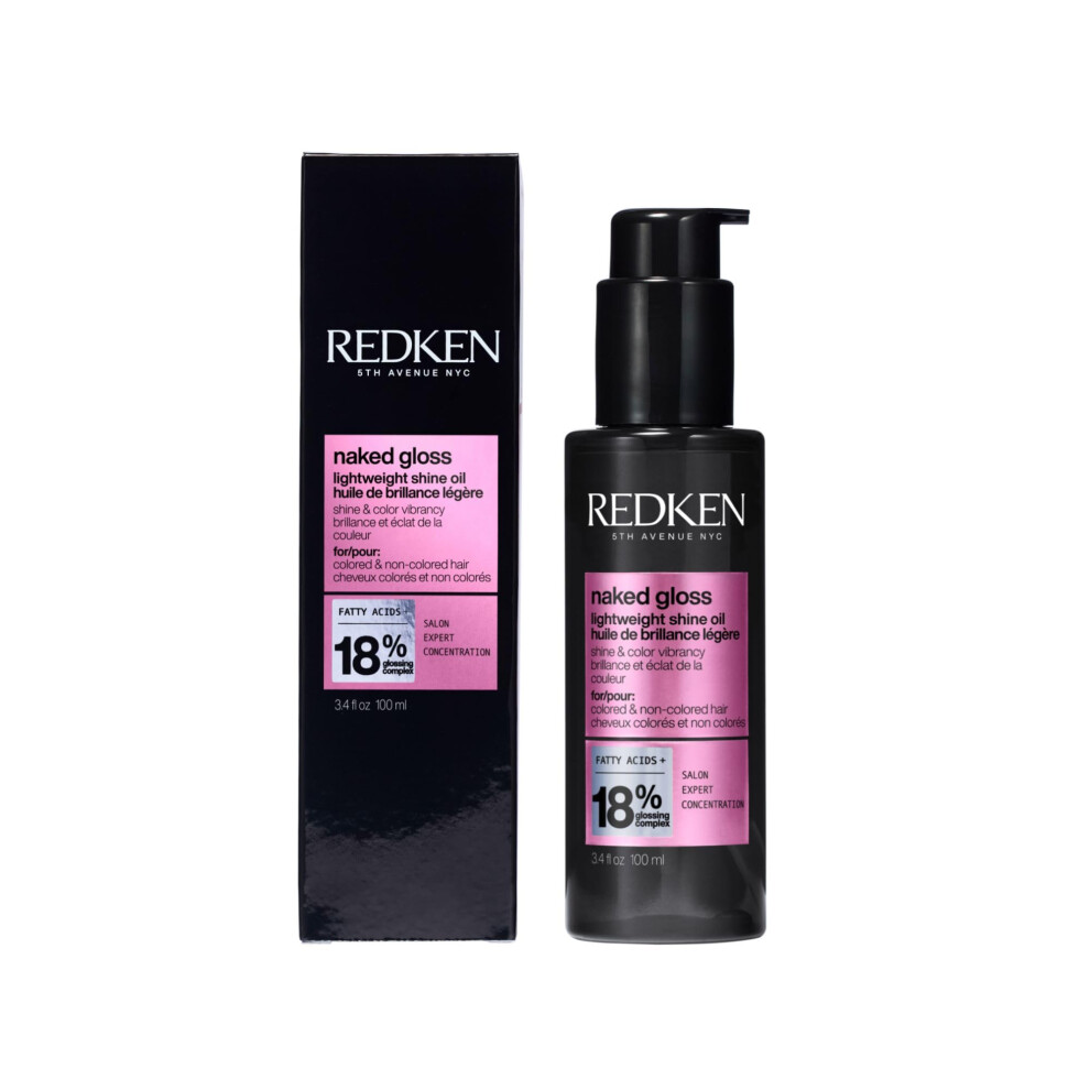 Redken Naked Gloss Shine Oil - Adds Shine  Protects from Heat Damage and Controls Frizz  Infused with Omega-9  Lightweight Formula  For Color Tre