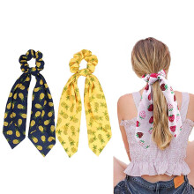 2 Pack Fruits Print Hair Scarf Scrunchies Strawberry Pineapple Hair Scarves Ponytail Holder Scrunchy Ties Chiffon Floral Scarf Scrunchies for Wom