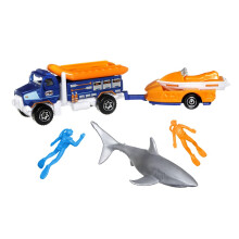 Conjunto de brinquedos para veculos fundidos Matchbox Hitch & Haul - Deep Sea Diver Shark Attack Rescue ~ Conjunto de 7 peas ~ Caminho de resg