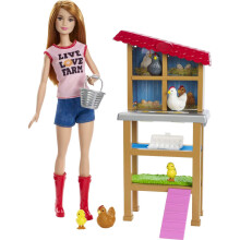 rbie Chicken Farmer Doll Red-Haired et Playset avec Henhouse 3 poulets 2 poussins et plus de jouet sur le thme de la carrire pour les 3  7 ans