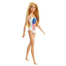 Barbie GPB17 Blonde Blonde Blonde Doll One-Piece Swimsuit avec drapeau americain Design pour les enfants