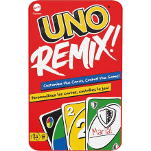 Mattel Games UNO Remix Kaartspel voor Gezelligheid met Aanpasbare Opties & Schrijfkaarten in Opbergdoos voor 3-6 Spelers