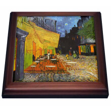 3dRose Cafe Terrace at Night, Vincent Van Gogh-1888-Ravintola ranskalainen katumaalaus, keraaminen laatta 8 x 8"" ruskea