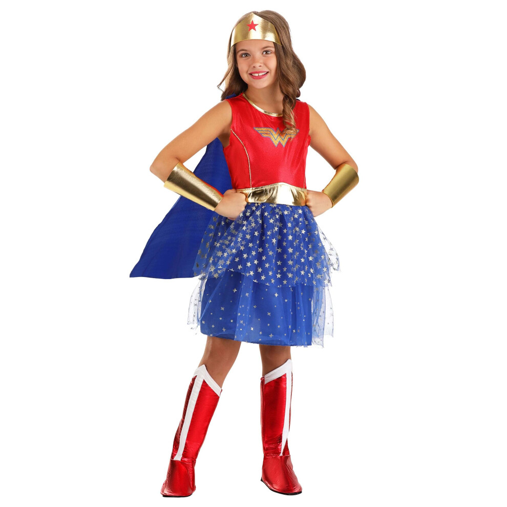Photos - Fancy Dress Fun Costumes Girl's Caped Wonder Woman Costume Red White & Blue Tutu Dress Superhero Outfit with Cape & Gold Tiara X-Large B