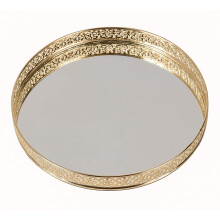 Craft Brio -A Tendiny Arrafts Rotund Oglinda decorativa Tava 10 inci Dia Gold Placat Rotund Oglinda de sticla decorativa pentru cura?are ?i Pooja