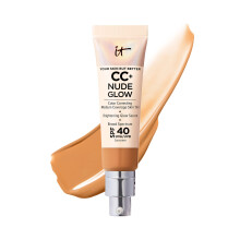 IT Cosmetics CC+ Nude Glow Base Leve + Glow Serum com FPS 40 - Com cido Hialurnico de Niacinamida e Extrato de Ch Verde - Bronzeado - 1,08 fl