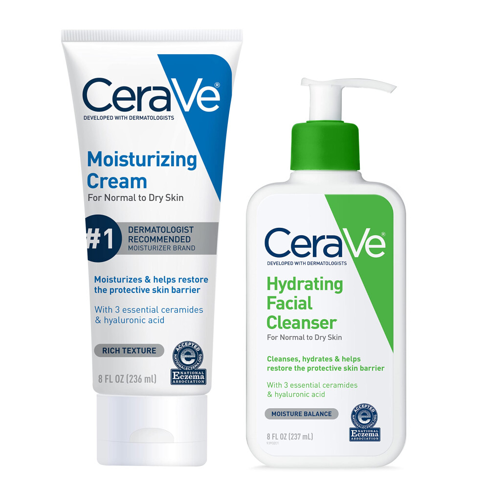 CeraVe Moisturizing Cream and Hydrating Face Wash Skin Care Set for Dry Skin | Face & Body Cream and Moisturizing Non-Foaming Face Wash | Hyaluro
