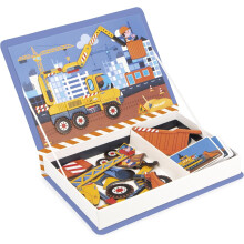 JANOD - Magn? Ti'book Construction Site Vehicule - Magnetic Educational Game 50 Magnets + 18 Modele - Jucarie pentru copii din carton - Dezvolta