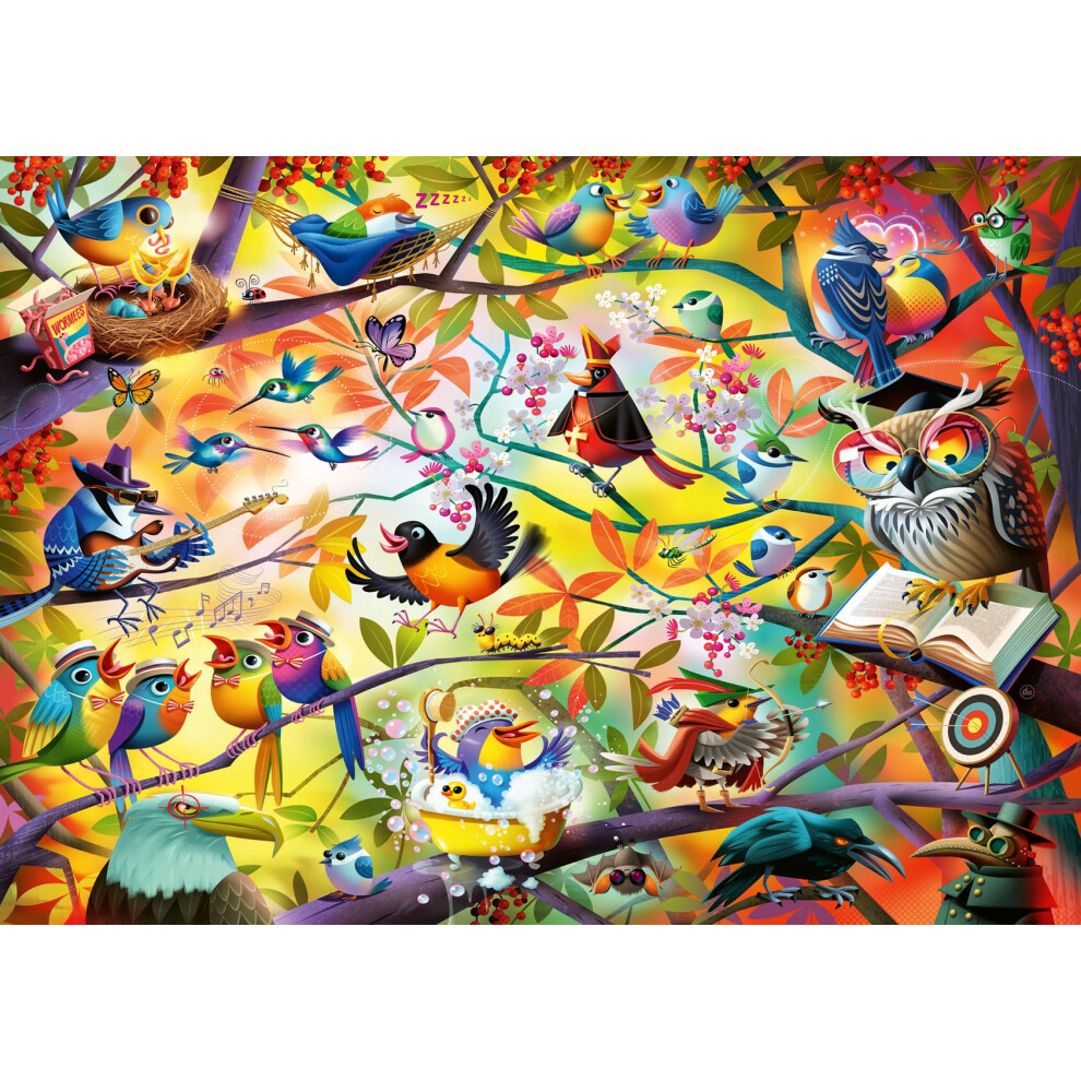 Ravensburger - Busy Birdies - 1000 Piece Jigsaw Puzzle - Birds With Attitude - Bright Bold Birds In A Stunning Array Of Colors - Frameable - Pre