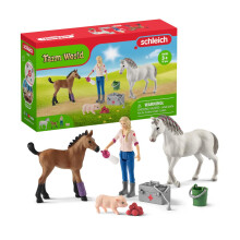Schleich Farm World 9pc. Vetbesk PlaySet med Piglet Mare och Foal Horse Figures - Detaljerad och hllbar grdsdjur Toy Set Fun and Education Pla
