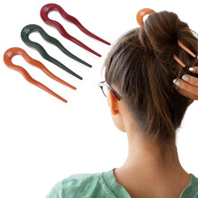 HAWWWY 3 Pack Hairpins Multicolor - 5.1''L French Hair Pins - U Shape Hair Forks - Prong Bun Hair Sticks - Chignon Pins Hairstyle Accessories - Bun Cl