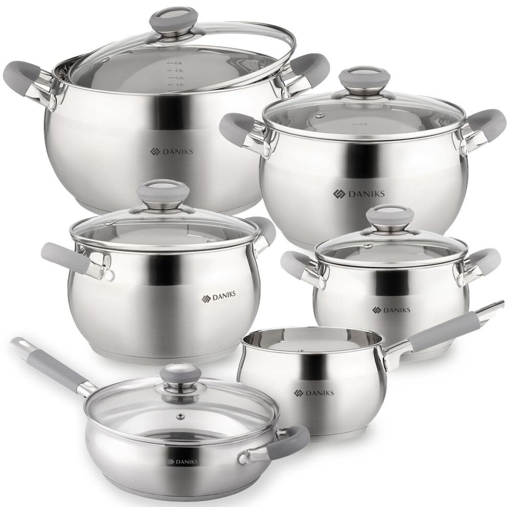 Daniks Modern 11-Piece Stainless Steel Induction Cookware Set - Dishwasher Safe Saucepan  Pots with Heatproof Handles  Glass Lids  Frying Pan wit-image-OPC-PHRGBWF-NEW
