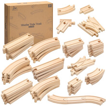 SainSmart Jr. Premium houten treinbaanset | 52-delig uitbreidbaar 18FT houten spoorwegsysteem | Thomas & Brio Compatibel met Opbergdoos | Ideaal