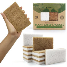 10 pacotes de esponja de cozinha natural biodegradvel - celulose compostvel e esponja purificadora de nozes de coco - esponjas ecolgicas para