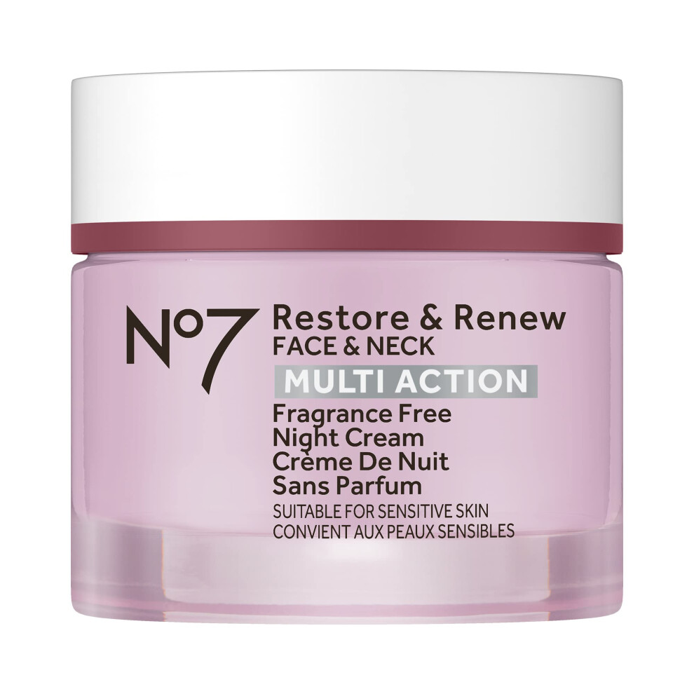 No7 Restore & Renew Multi Action Face & Neck Night Cream - Collagen Peptide Anti-Aging Face Cream - Hydrating Hyaluronic Acid + Skin Firming Frag